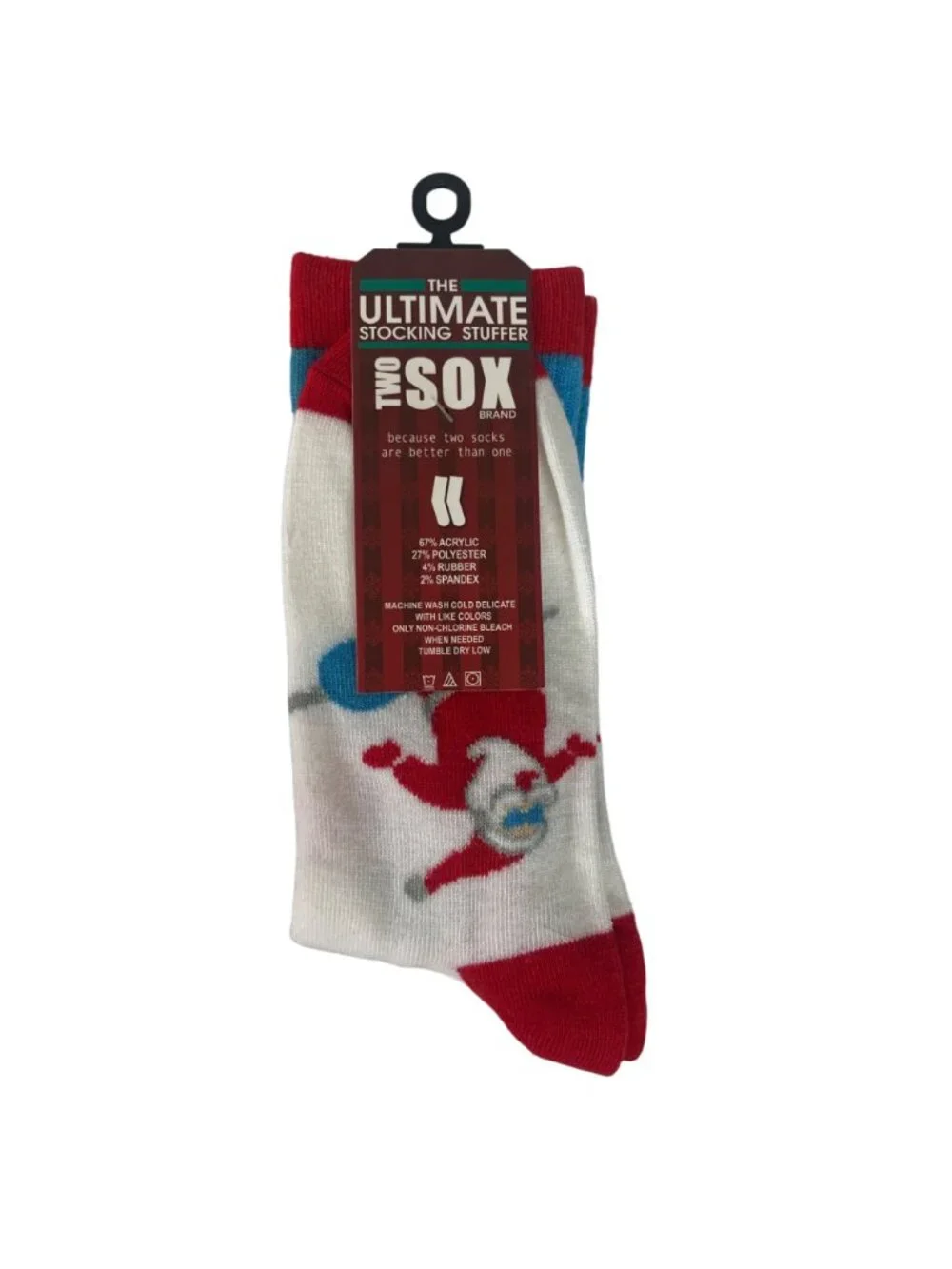 Two Sox Christmas Socks Snowboarding Santa Size 10-13 Red Blue White New